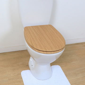 Capac Toaletă din Lemn Moulded 18 Inch cu Balamale din Oțel Inoxidabil – Efect Stejar