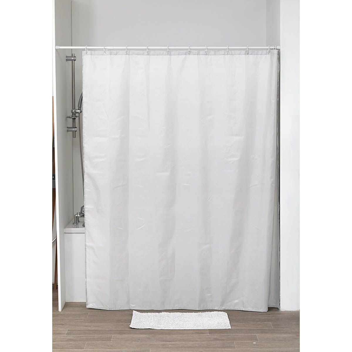 Cortină de Duș din Poliester 180x200 cm cu 12 Inele PP - Alb