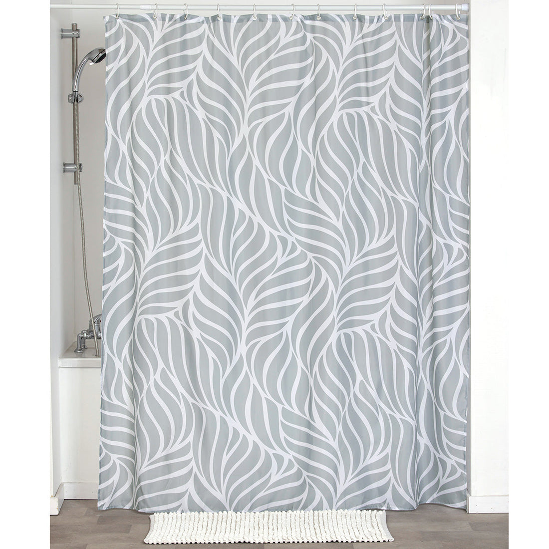 Cortină de Duș 100% Poliéster 180x200 cm cu 12 Inele PP Albe - Imagine