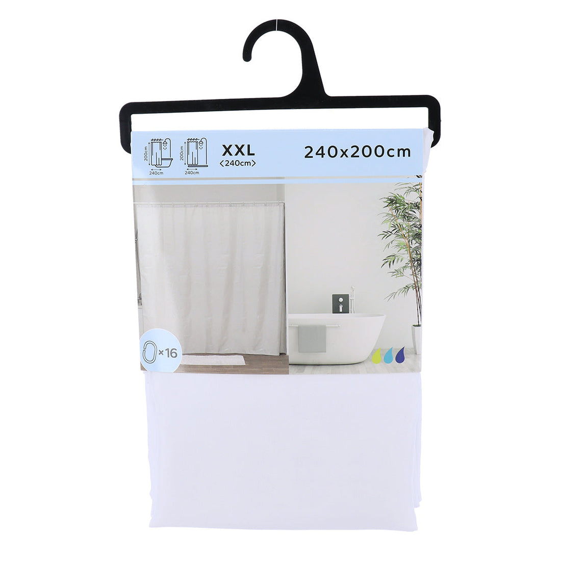Cortină de Duș din Poliester 240x200 cm cu 16 Inele PP - Alb