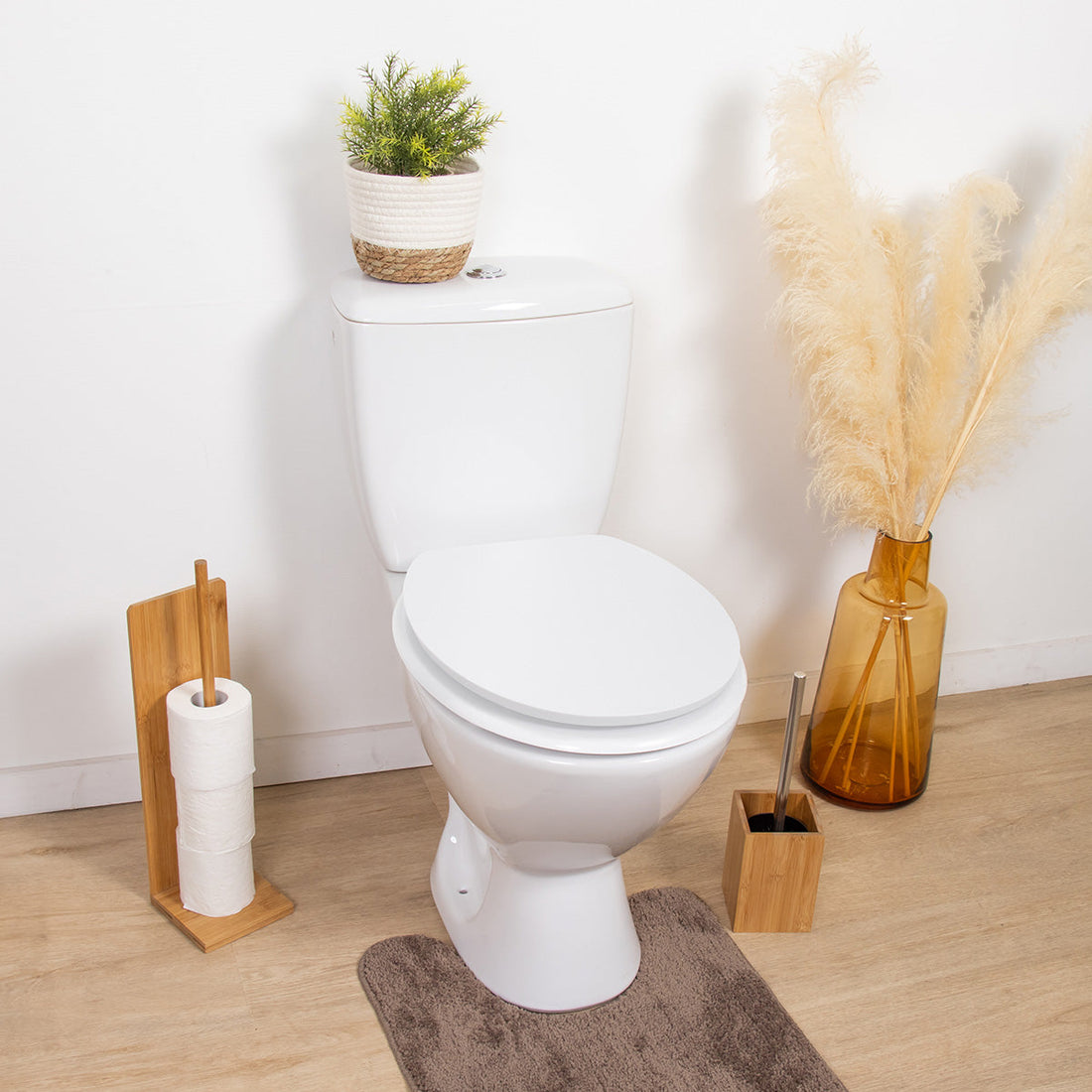 Capac Toaletă MDF 18 Inch cu Balamale ABS Cromate și Sistem de Închidere Lentă – Alb