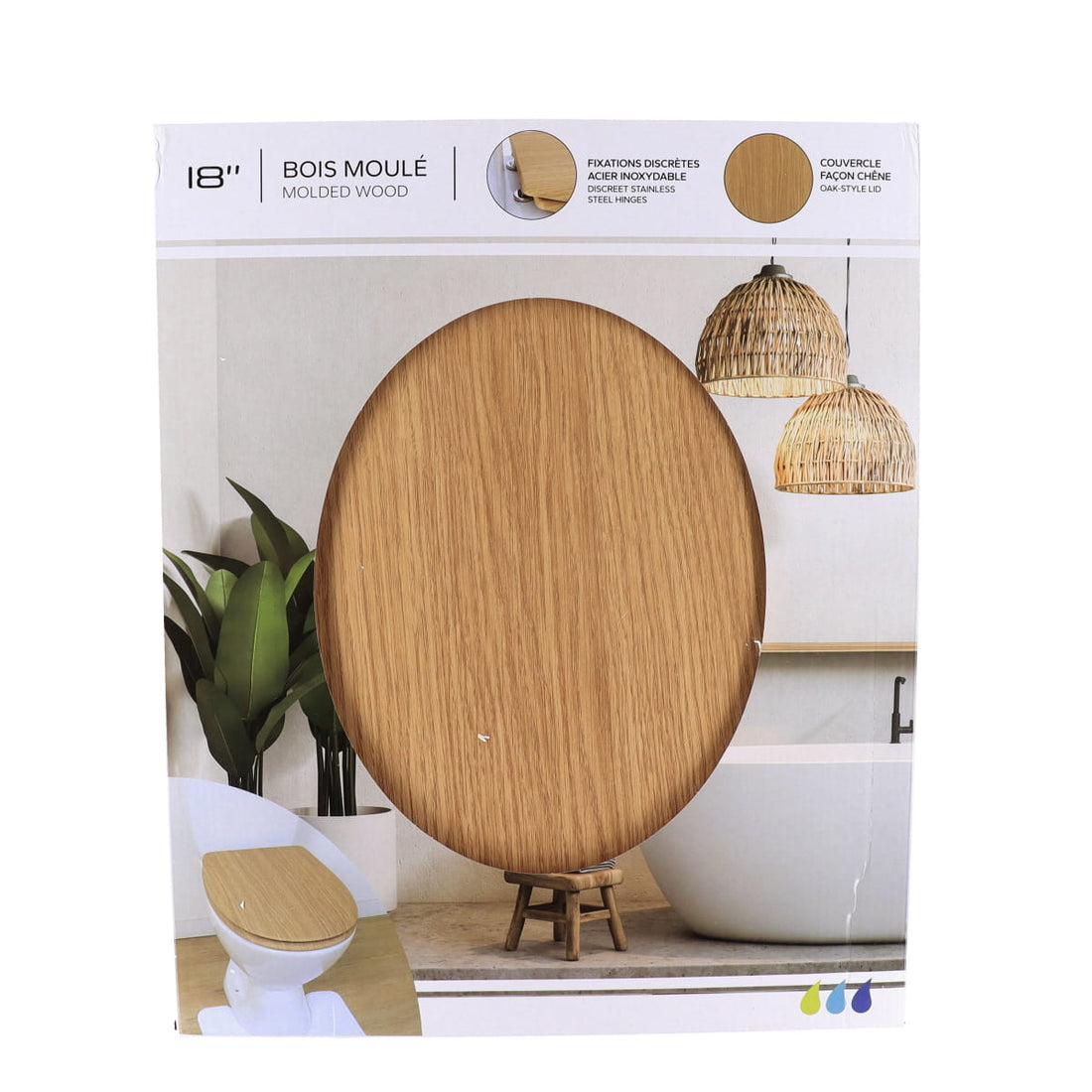 Capac Toaletă Molded 18 Inch cu Balamale din Oțel Inoxidabil - Efect Stejar