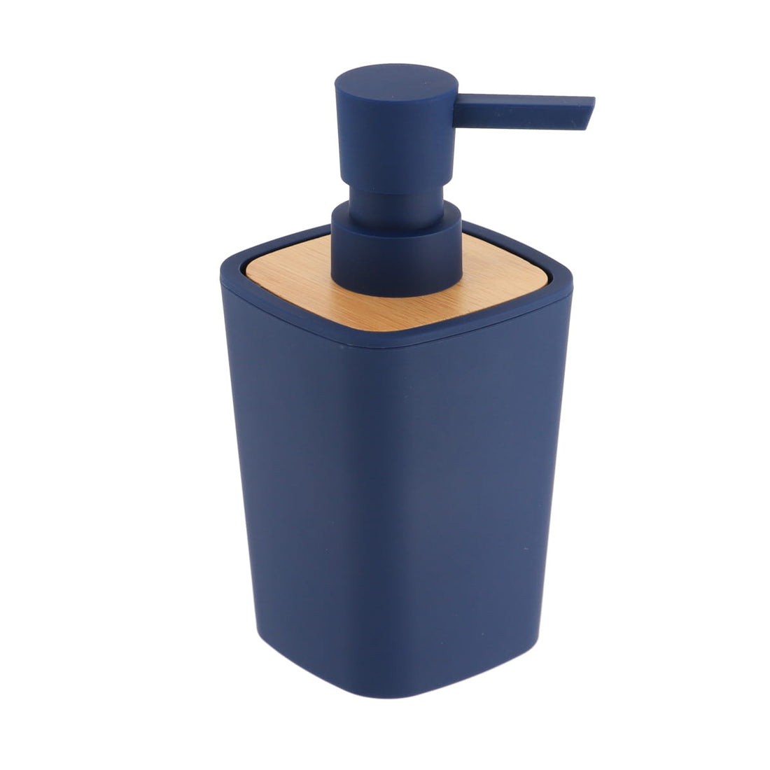 Dispenser pentru Săpun din Cauciuc + ABS și Bambus 380 ml - Albastru Marin