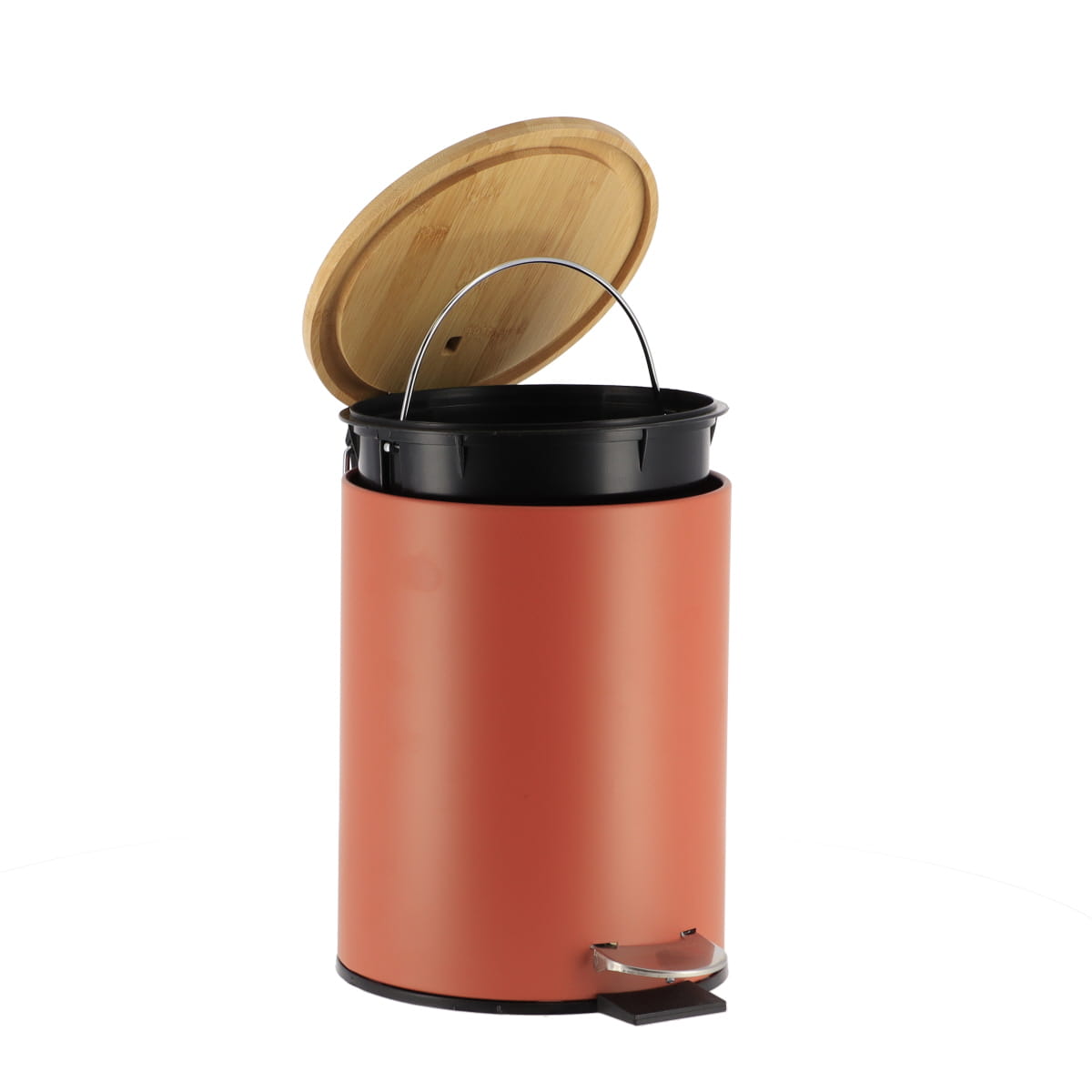 Coș De Gunoi Metalic Cu Închidere Lentă 3L - Terracotta/Bambus