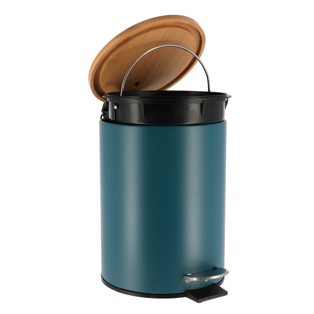 Coș De Gunoi Metalic Cu Închidere Lentă 3L - Verde Imperial/Bambus