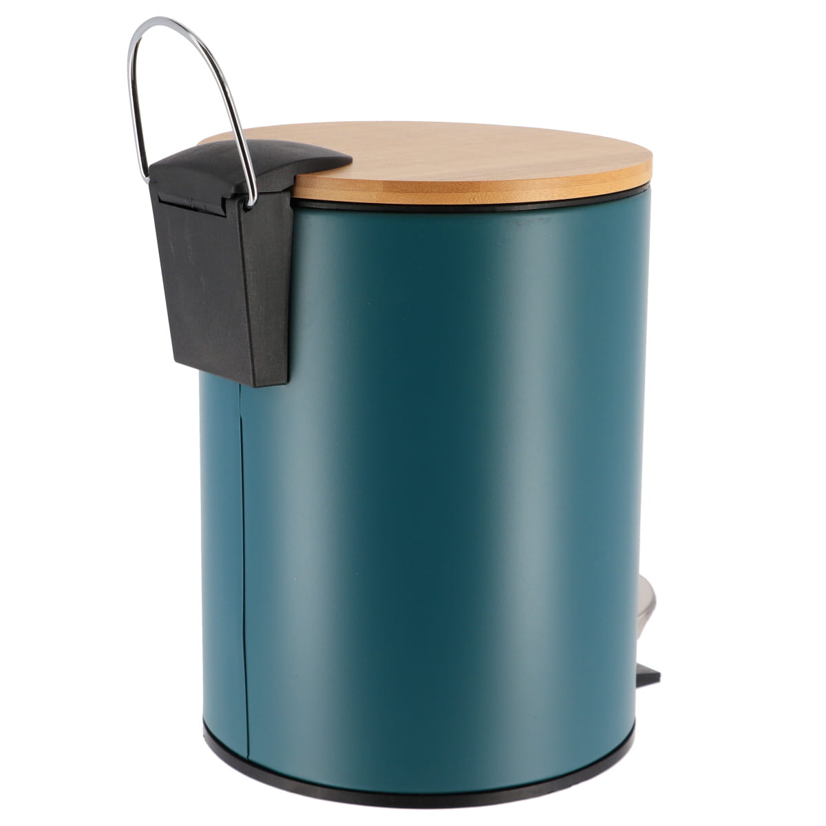 Coș De Gunoi Metalic Cu Închidere Lentă 3L - Verde Imperial/Bambus