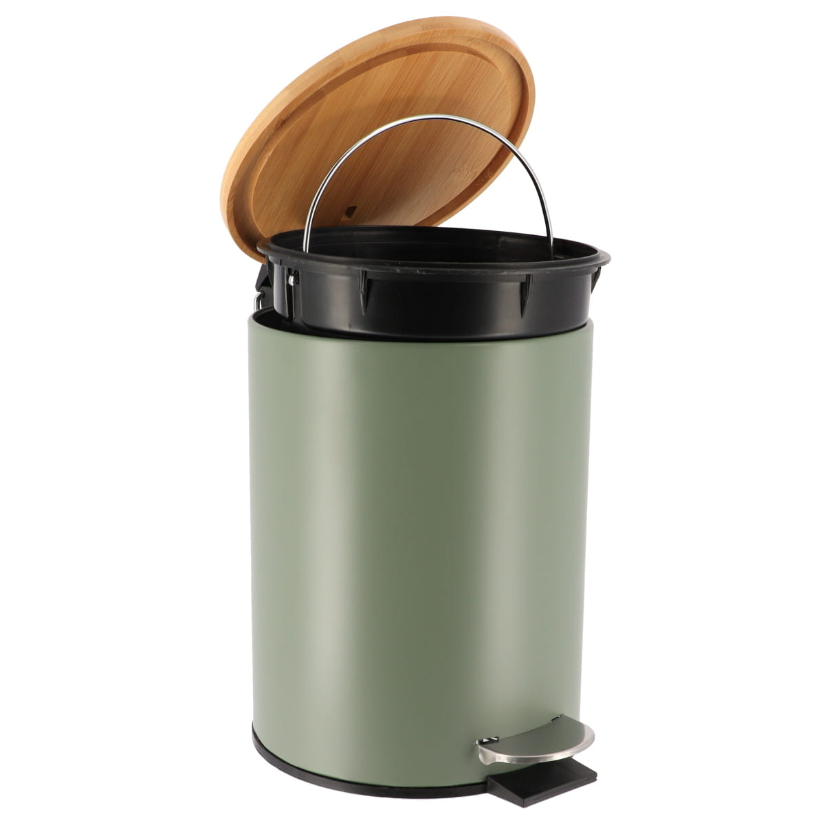 Coș De Gunoi Metalic Cu Închidere Lentă 3L - Khaki/Bambus