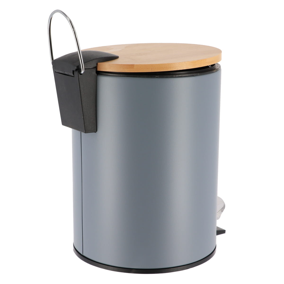 Coș De Gunoi Metalic Cu Închidere Lentă 3L - Gri/Bambus