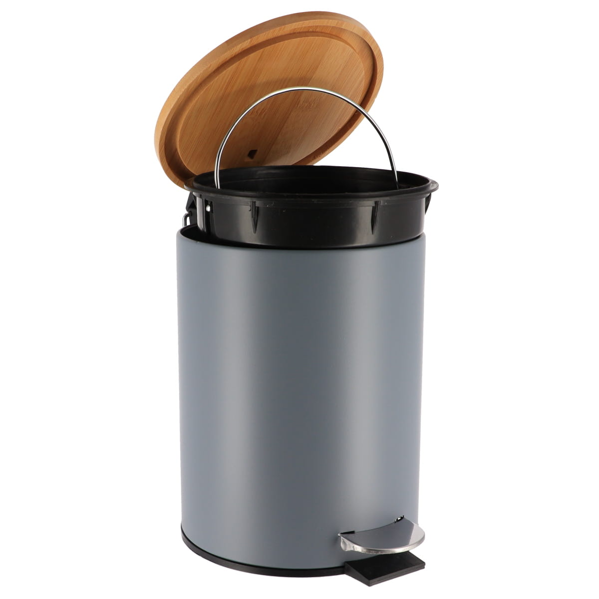 Coș De Gunoi Metalic Cu Închidere Lentă 3L - Gri/Bambus