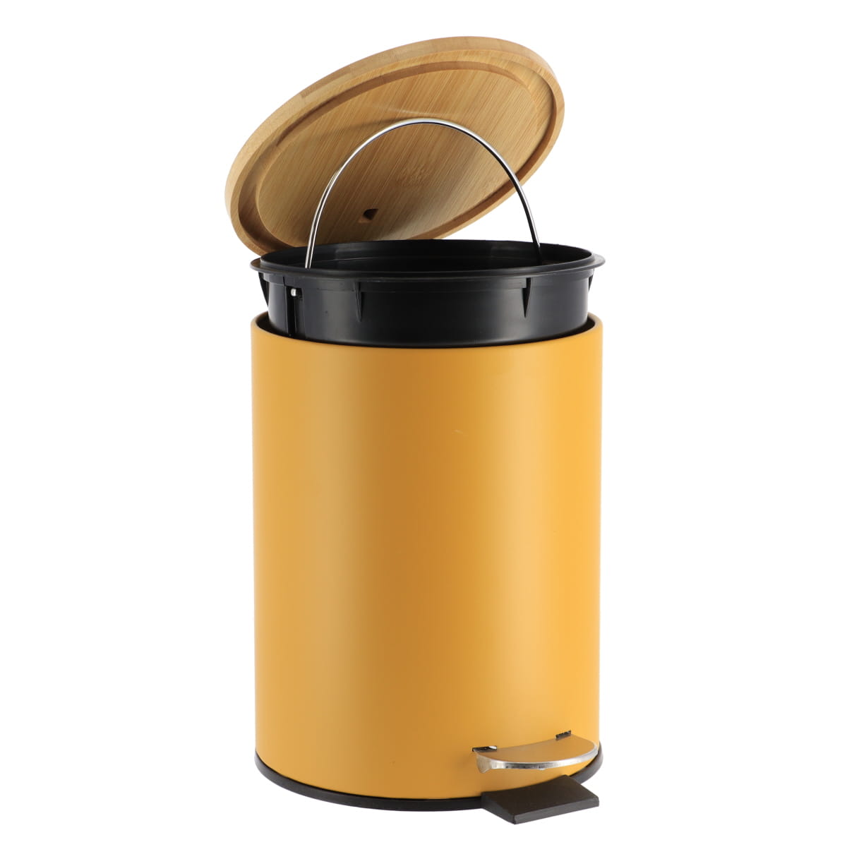 Coș De Gunoi Metalic Cu Închidere Lentă 3L - Muștar/Bambus