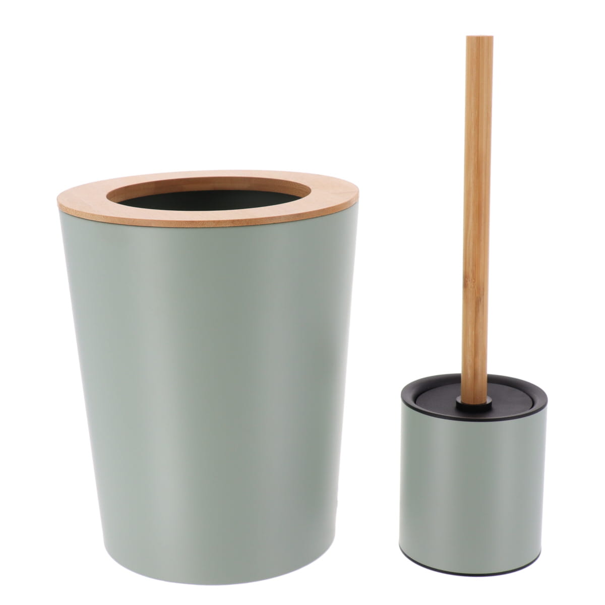 Coș de Gunoi Metalic cu Capac Perforat din Bambus 5L - Verde Eucalipt/Bambus