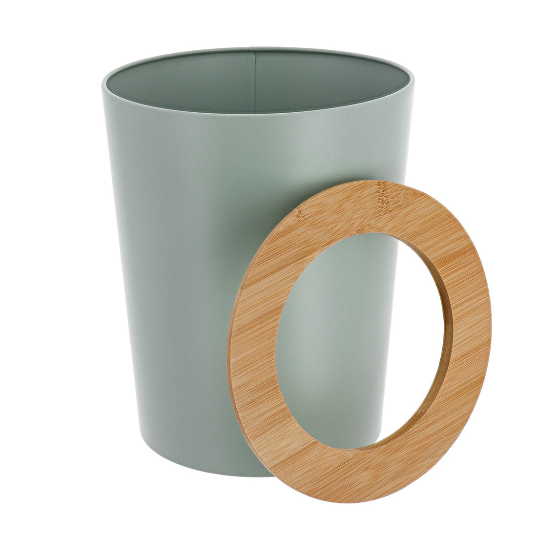 Coș de Gunoi Metalic cu Capac Perforat din Bambus 5L - Verde Eucalipt/Bambus