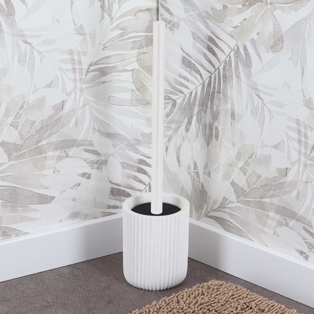 Perie WC din Polirezină cu Motif Linii - Alb