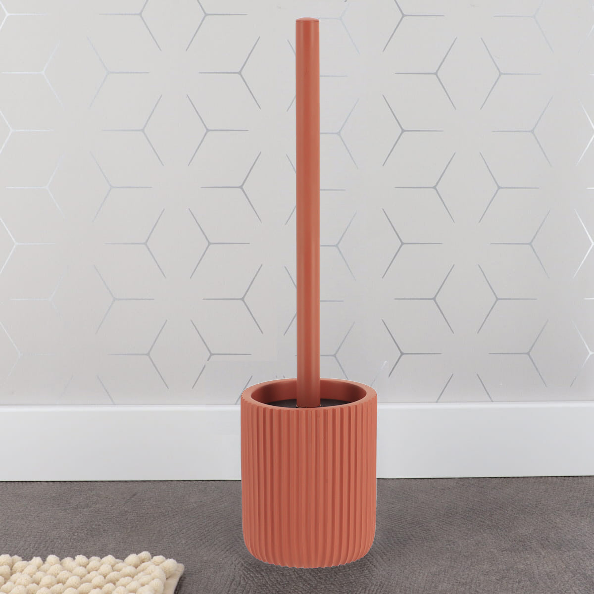 Perie WC din Polirezină cu Motif Linii - Terracota