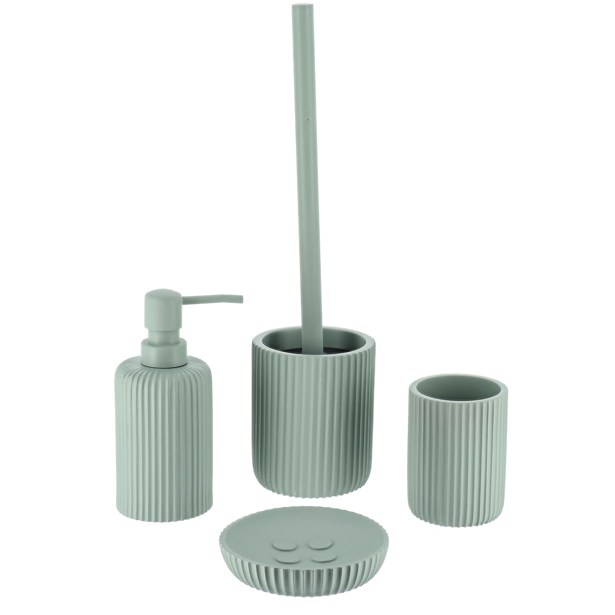Perie WC din Polirezină cu Motif Linii - Verde Eucalipt