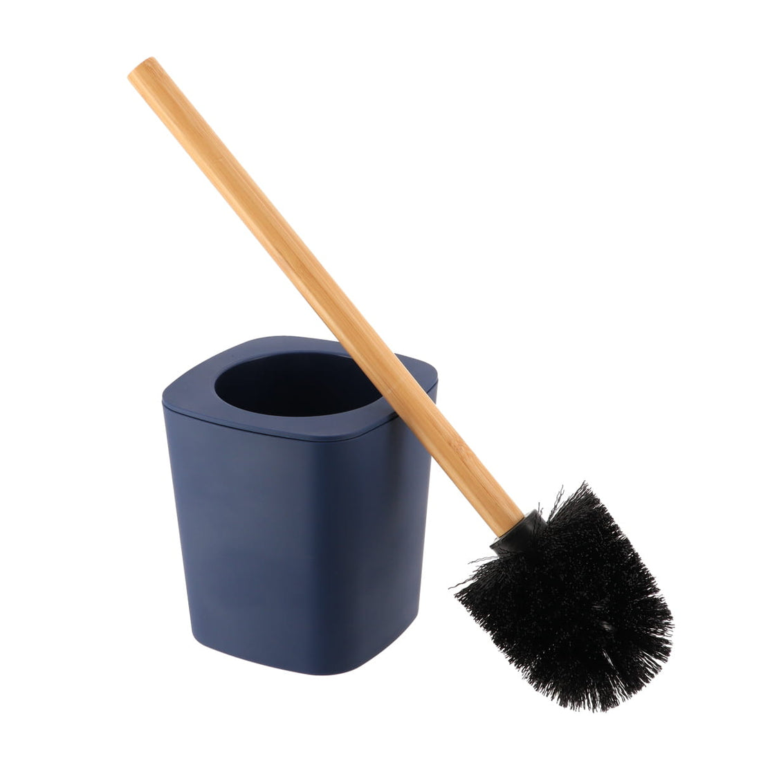 Perie WC din Cauciuc + ABS și Maner din Bambus - Albastru Marin