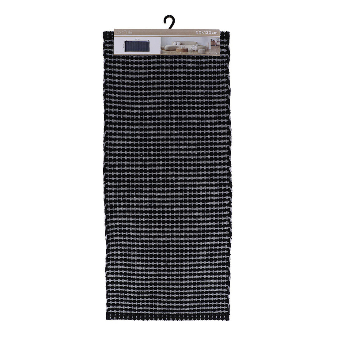Covor Împletit din Bumbac/Poliester 50x120 cm - Gri Antracit/Negru
