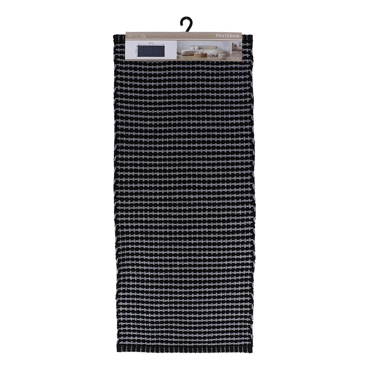 Covor Împletit din Bumbac/Poliester 50x120 cm - Gri Antracit/Negru