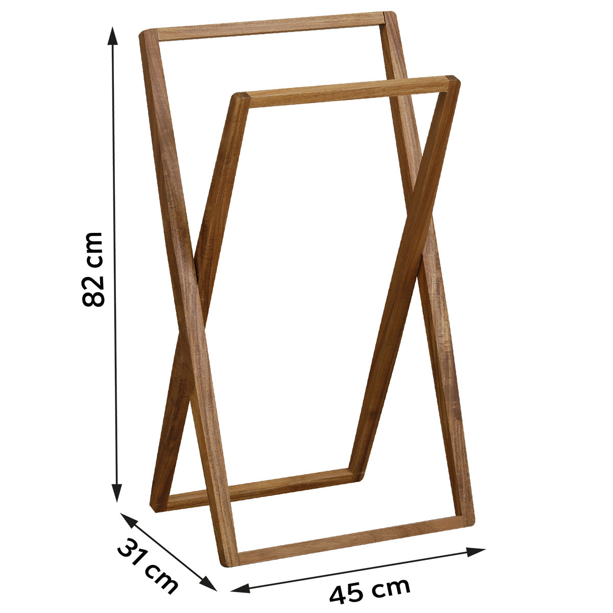 Suport prosoape din acacia cu structură pliabilă pătrată și 2 bare - Acacia