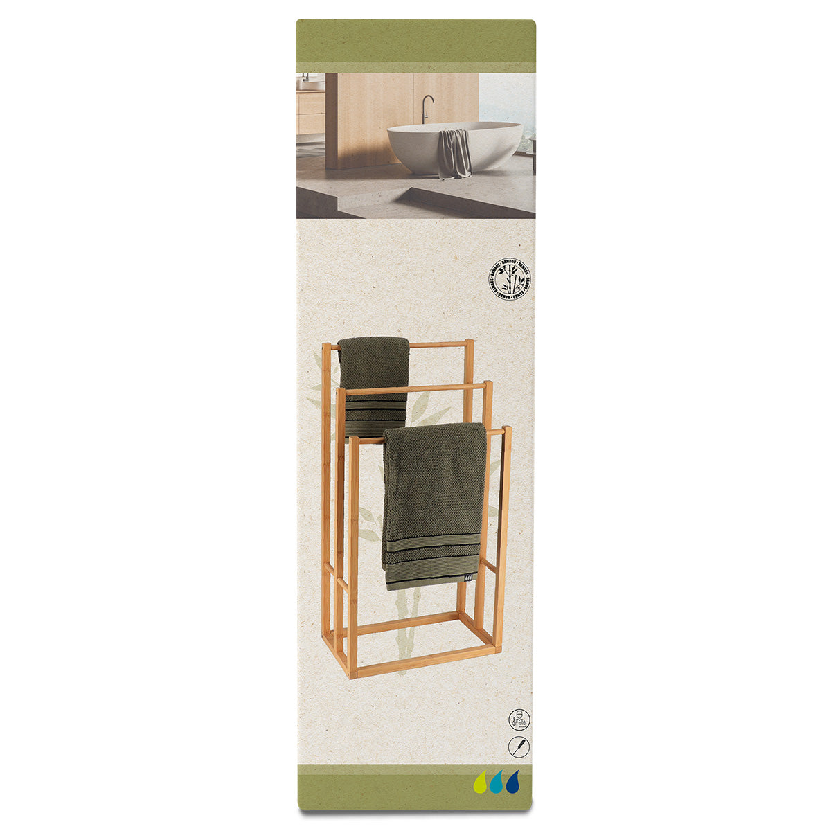 Suport pentru prosoape din bambus cu 3 bare - Bambus