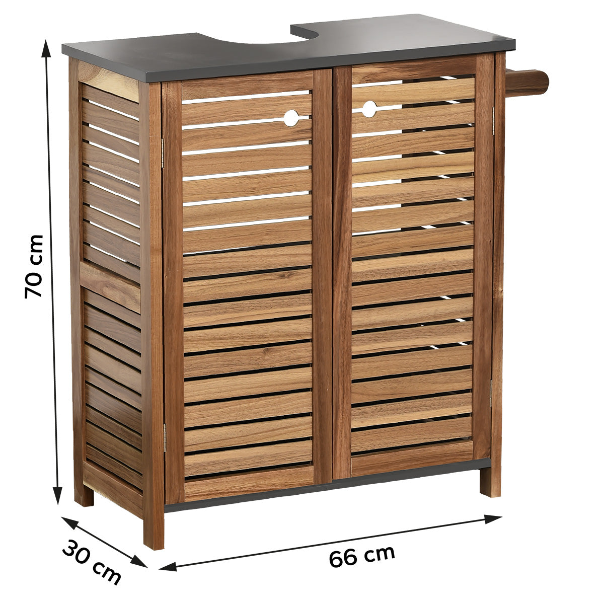 Cabinet De Chiuvetă Din Acacia Și MDF Cu 2 Uși + 1 Raft Interior + Suport Pentru Prosoape Pe Lateral - Element