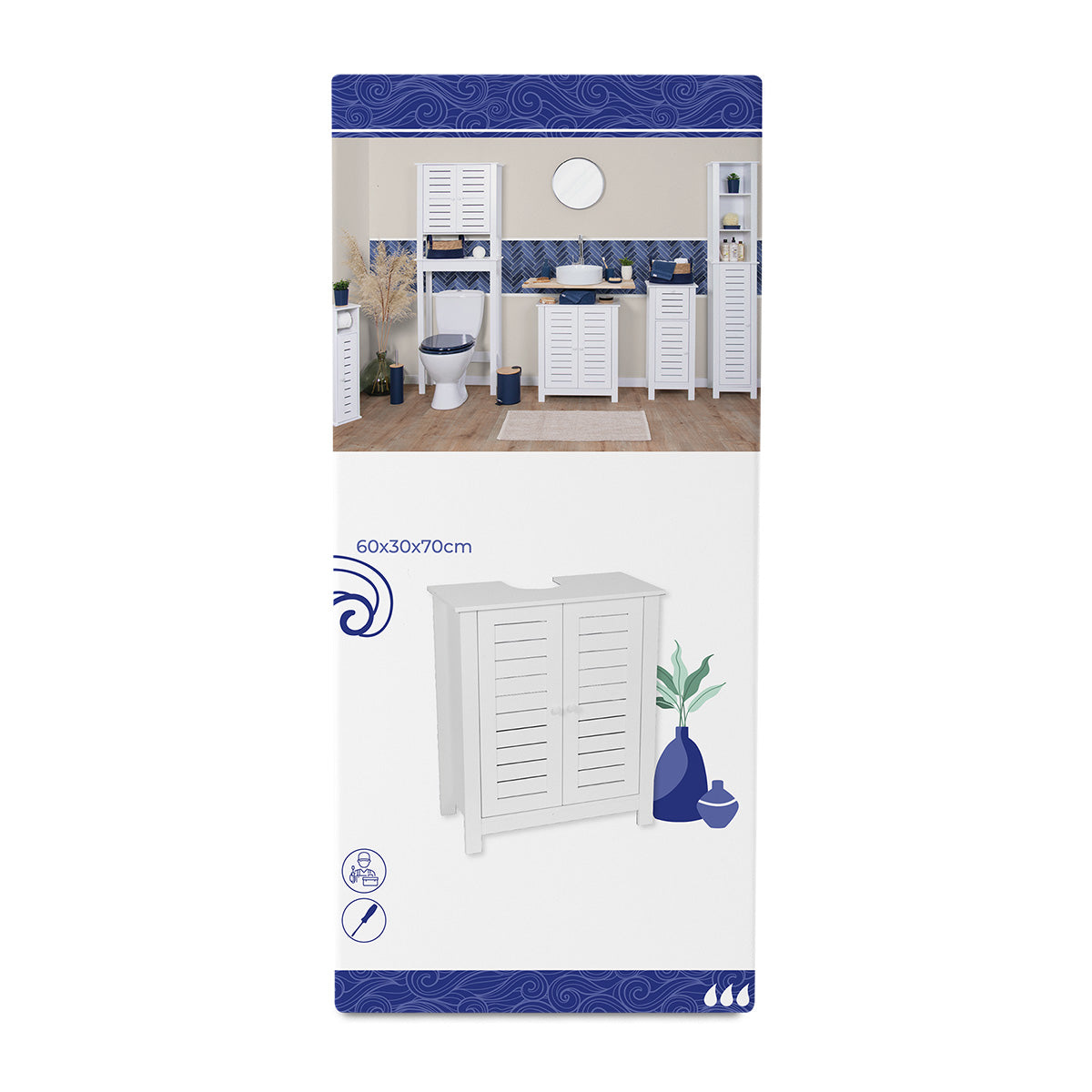 Cabinet De Chiuvetă Din MDF Cu 2 Uși + 1 Raft Interior - Santorin