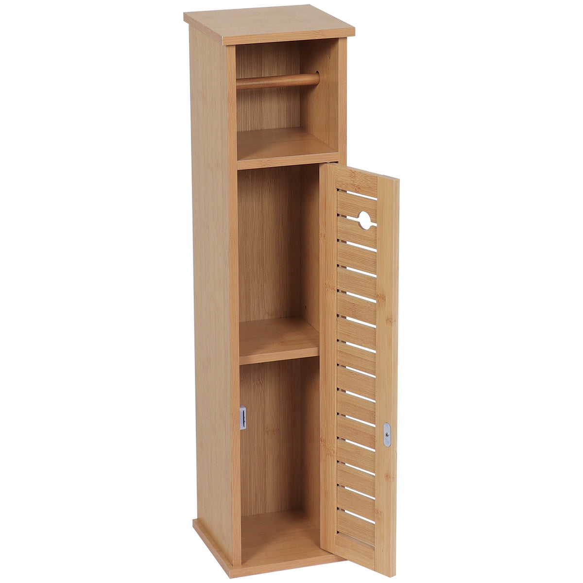 Dispenser De Hârtie Igienică Din Bambus/MDF Cu 1 Ușă + 1 Raft - Trinidad