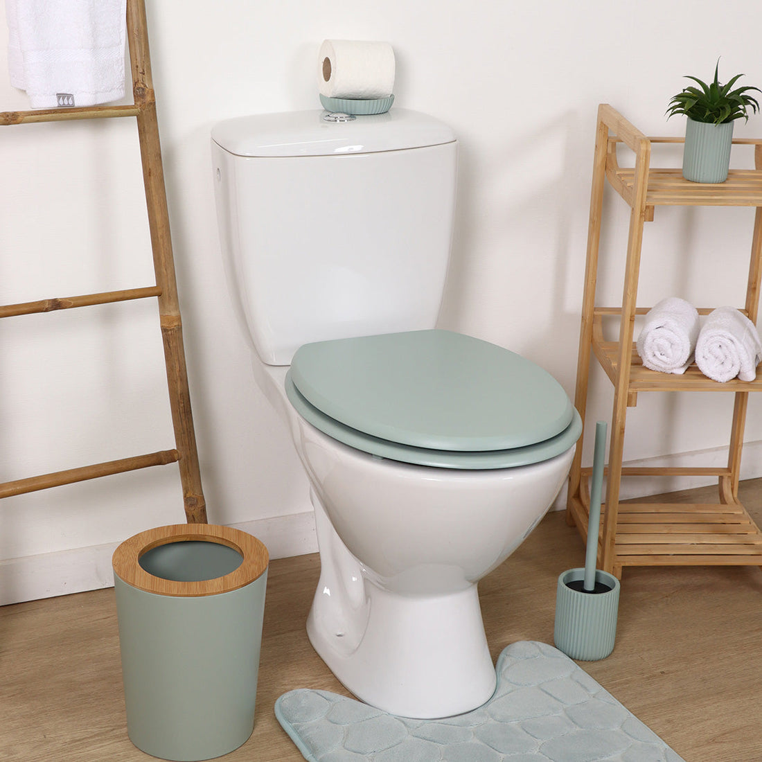 Capac Toaletă MDF 18 Inch cu Balamale din Plastic – Verde Migdală