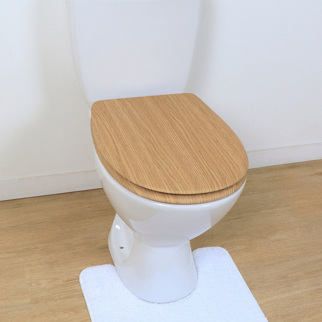 Capac Toaletă din Lemn Moulded 18 Inch cu Balamale din Oțel Inoxidabil – Efect Stejar