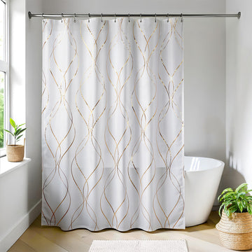Perdea Duș Poliester 180x200 cm + 12 Inele PP Albe – Epure Gold