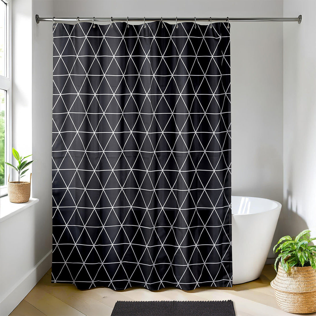 Perdea Duș Poliester 180x200 cm + 12 Inele PP Albe – Osaka