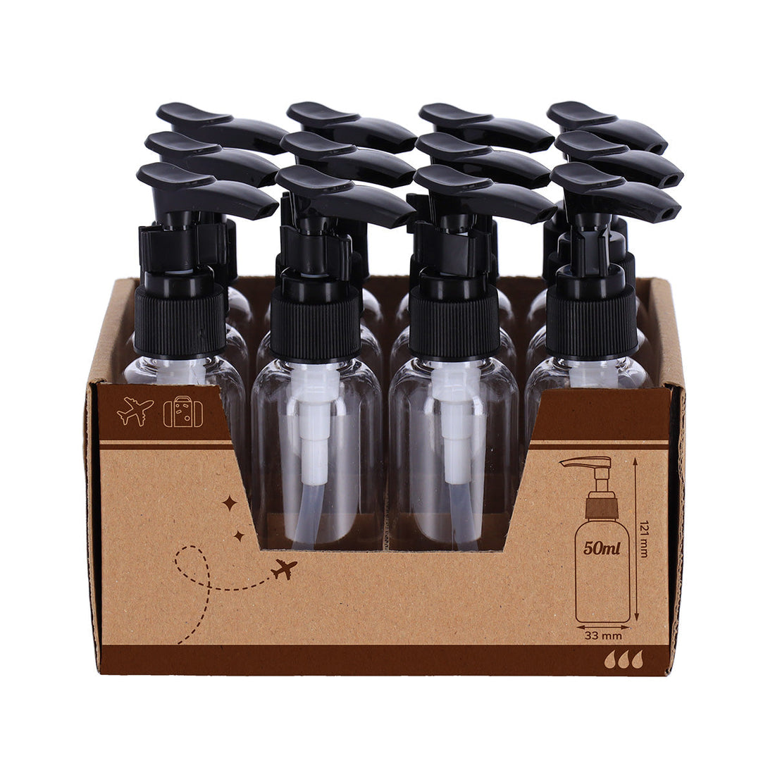 Sticluță din Plastic Transparent 50 ml cu Pompiță Neagră – Reutilizabilă