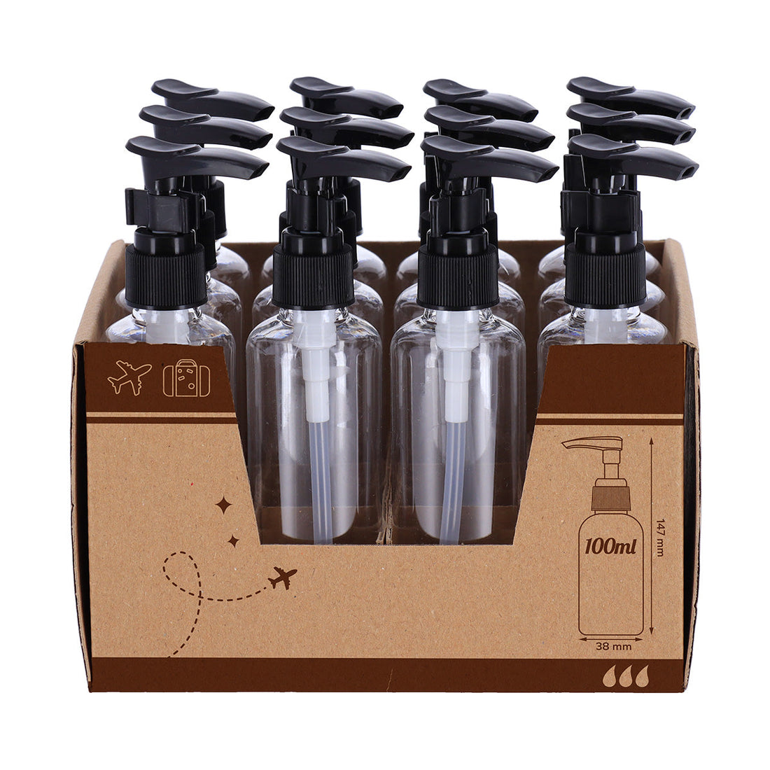 Sticluțe din Plastic Transparent 100 ml cu Pompiță Neagră